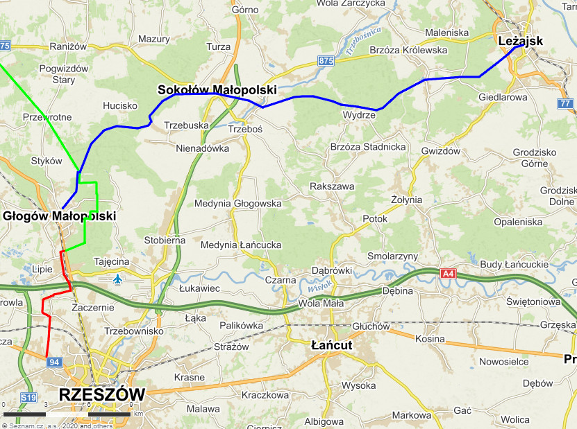 mapa trasy szlakiem niebieskim z Rzeszowa do Leżajska na rowerze - fot. Lesław Obłój